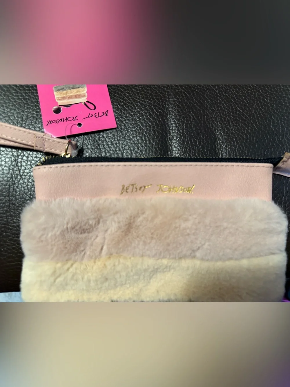 Betsey Johnson Pink Multitone Faux Fur Wristlet Clutch